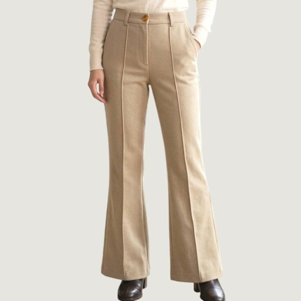 Urban Outfitters Beige Pintuck Flare Leg High Rise Pants Size Medium OB1362414